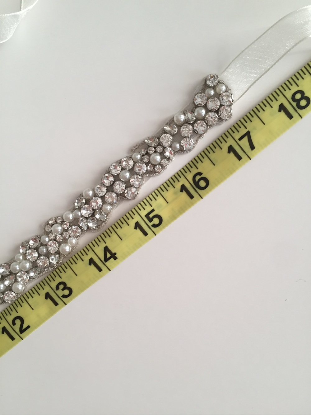 NWOT David's Bridal Pearl Crystal Cluster Sash Ribbon Waist Belt Hoco Bling - Picture 7 of 13